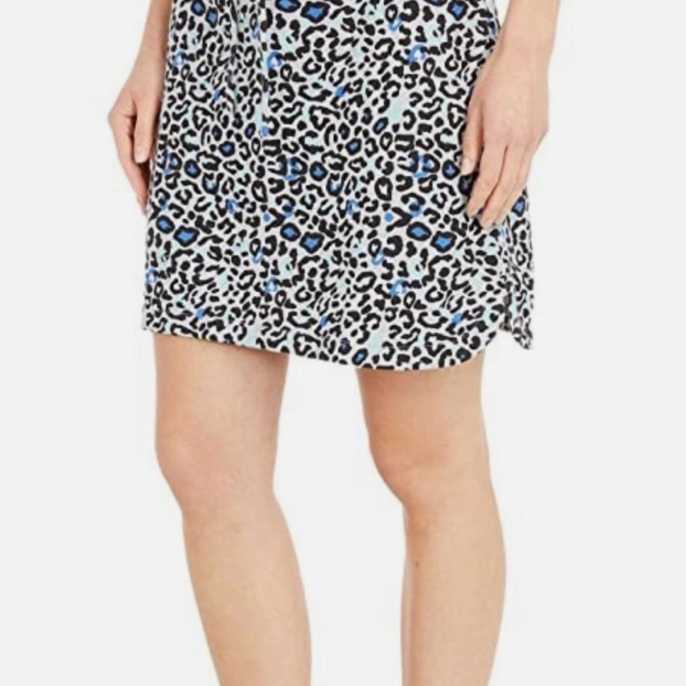 Blue Leopard Print Drawstring Mini Skirt